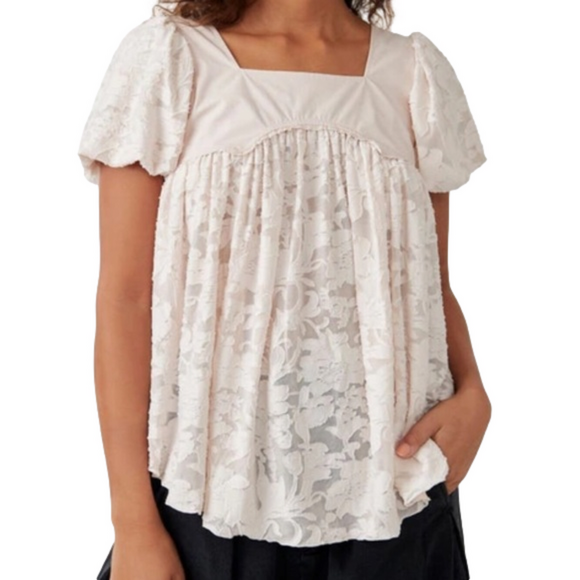 Free People Tops - Free People Soft Cream Floral Blouse